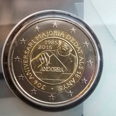 Монета 2 евро 2015 год. Андорра. Совершеннолетие.